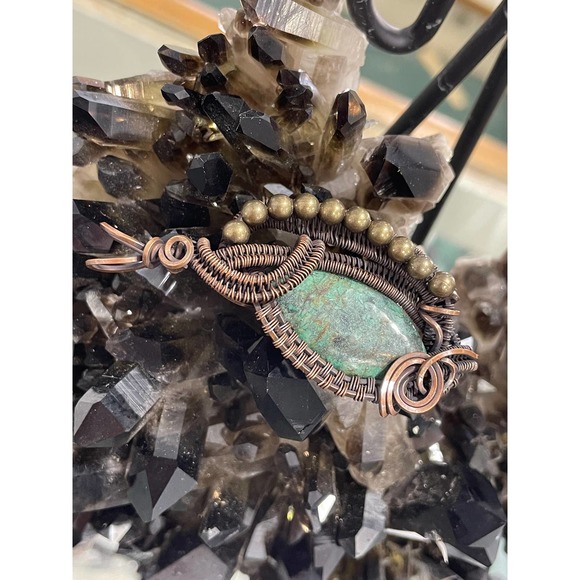 Handmade Gifts, Wire Wrap Jewelry, Wire Wrap Pendant, African Turquoise - Picture 4 of 10